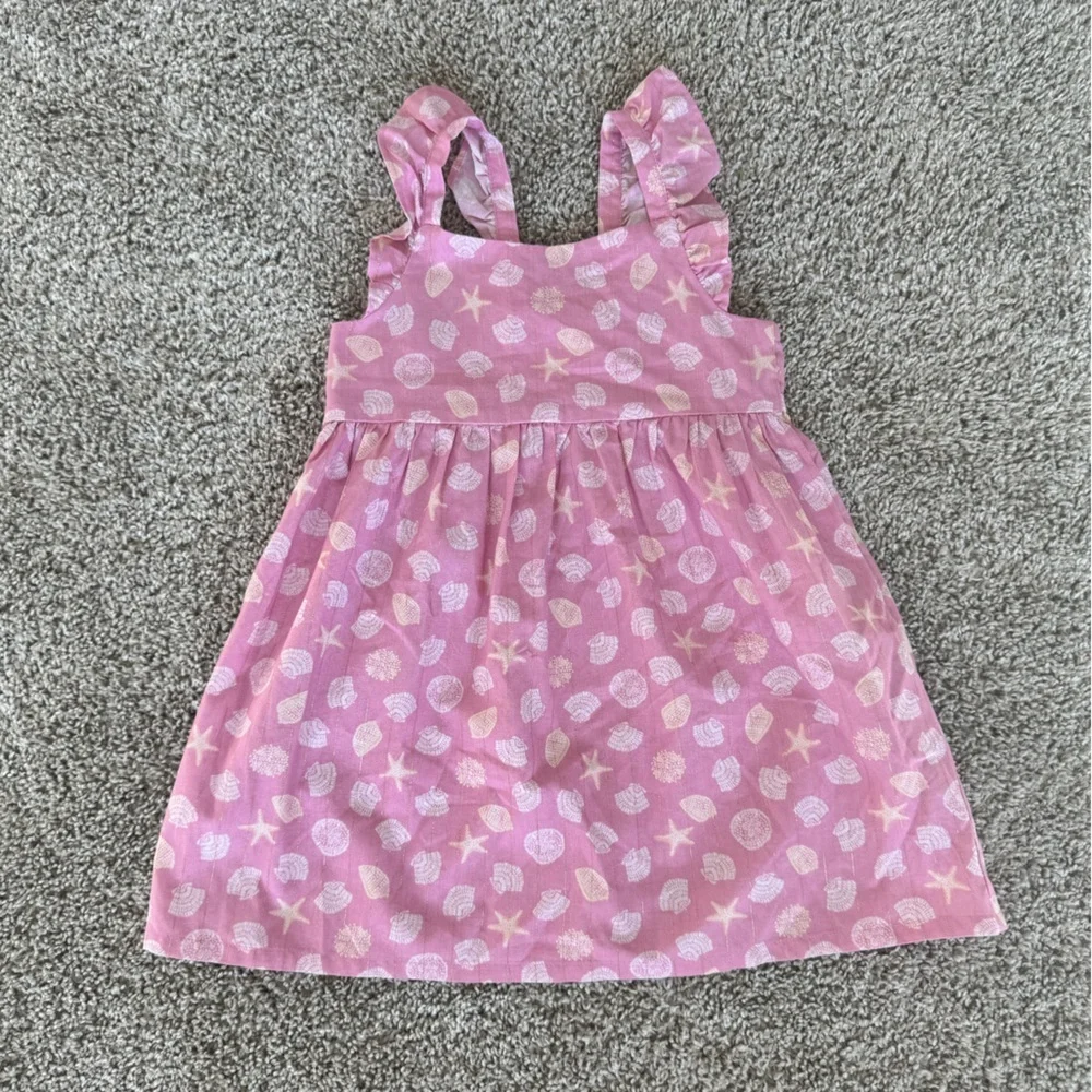 OshKosh Toddler Girl Pink Seashell Print Sundress Summer Dress beach- Size 4T
